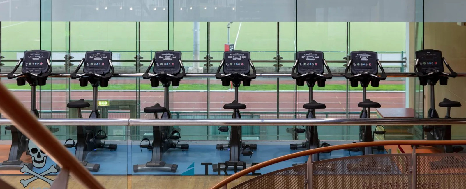 cycling machines on a glass balcony at the mardyke arena
