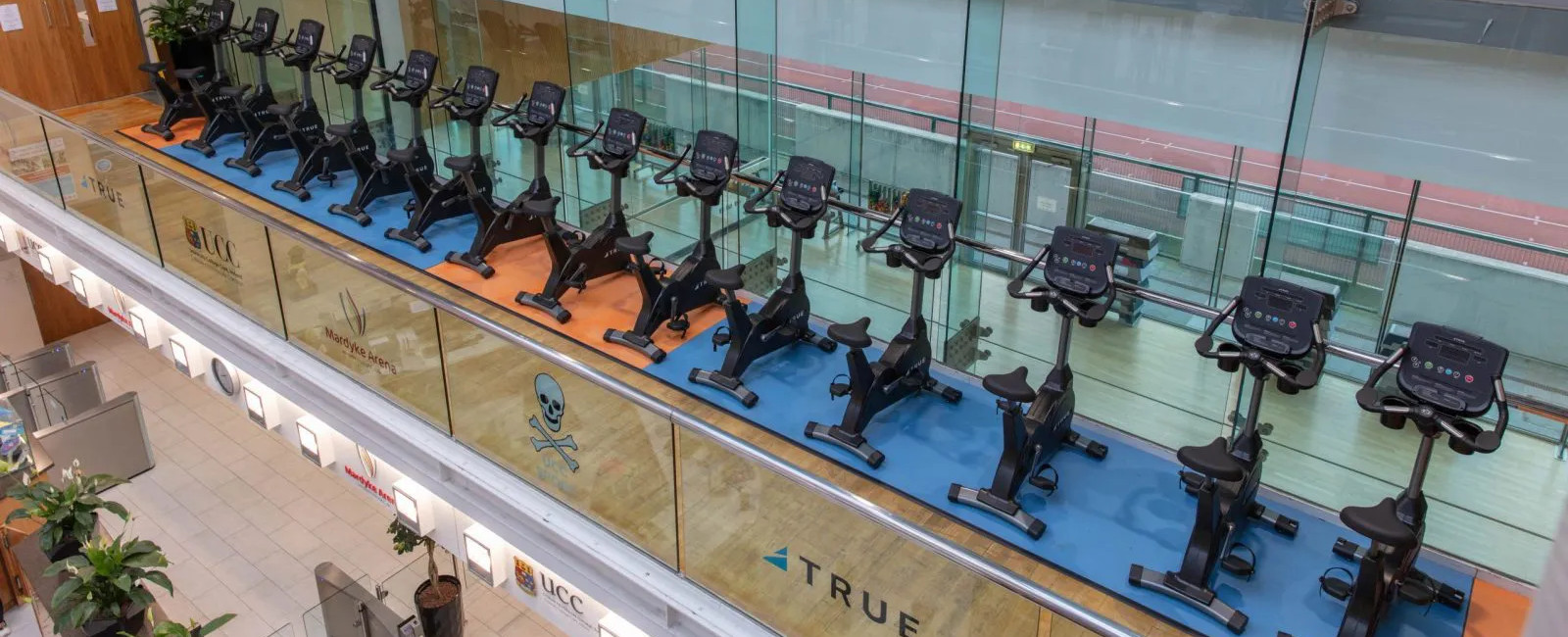 cycling machines on a glass balcony at the mardyke arena